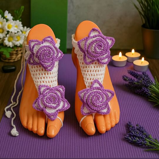 Crochet Rose Barefoot Sandals Pattern PDF – Floral Summer Anklet Tutorial