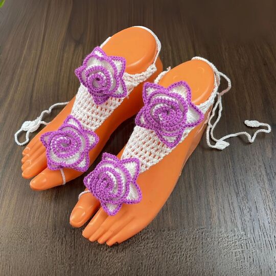 Crochet Rose Barefoot Sandals Pattern PDF – Floral Summer Anklet Tutorial