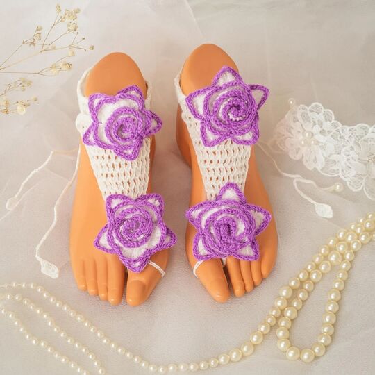 Crochet Rose Barefoot Sandals Pattern PDF – Floral Summer Anklet Tutorial