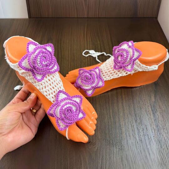 Crochet Rose Barefoot Sandals Pattern PDF – Floral Summer Anklet Tutorial