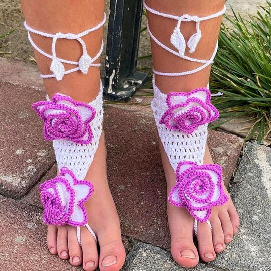 Crochet Rose Barefoot Sandals Pattern PDF – Floral Summer Anklet Tutorial