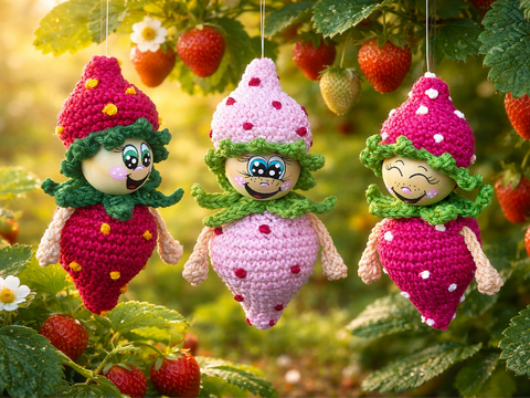 freche Früchtchen: Erdbeere mit Holzkugeln Deko Anhänger Sommer Türkranz