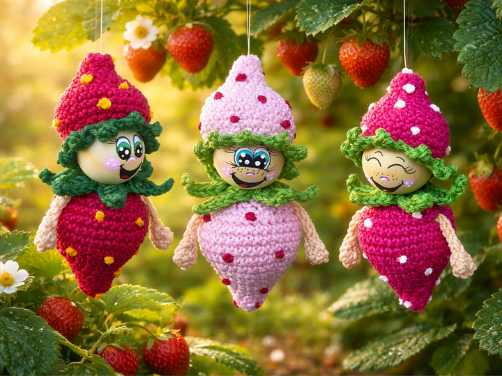 freche Früchtchen: Erdbeere mit Holzkugeln Deko Anhänger Sommer Türkranz