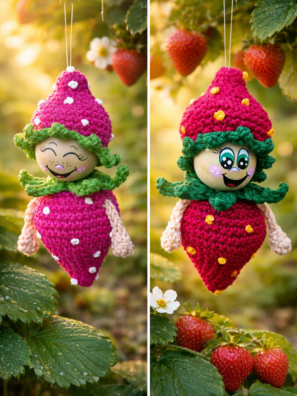 freche Früchtchen: Erdbeere mit Holzkugeln Deko Anhänger Sommer Türkranz - Bild 2