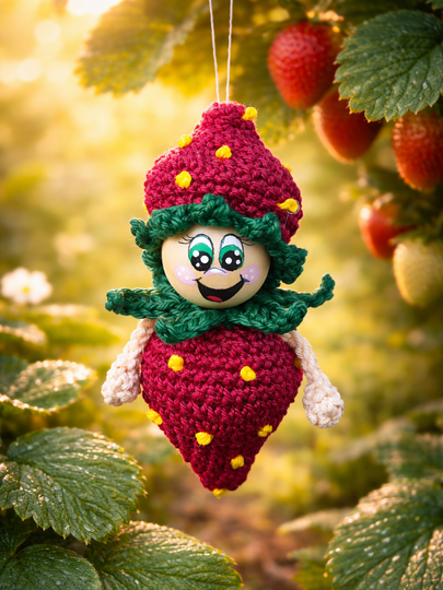freche Früchtchen: Erdbeere mit Holzkugeln Deko Anhänger Sommer Türkranz