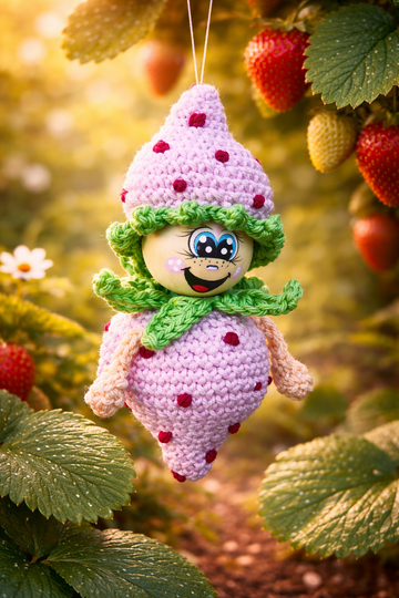 freche Früchtchen: Erdbeere mit Holzkugeln Deko Anhänger Sommer Türkranz