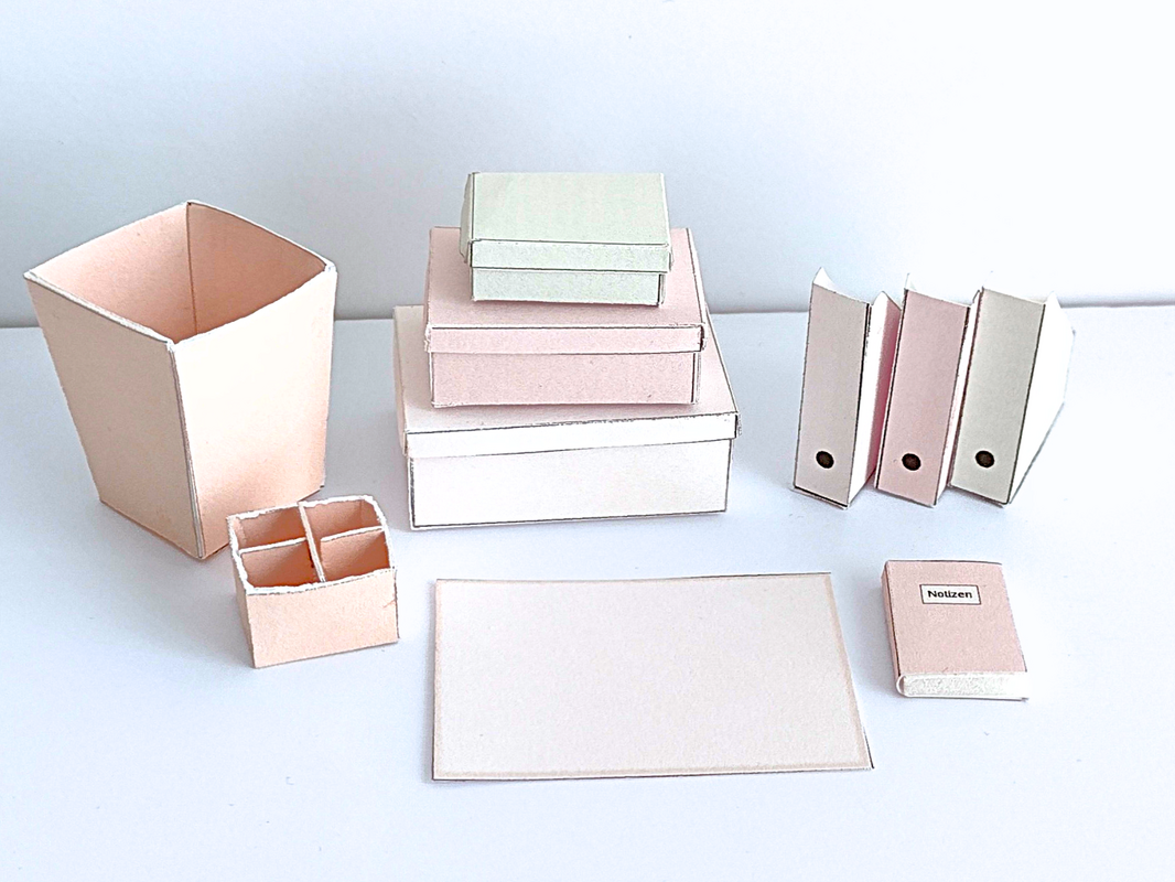 Miniatur-Büro-Set 1:12 Pastell