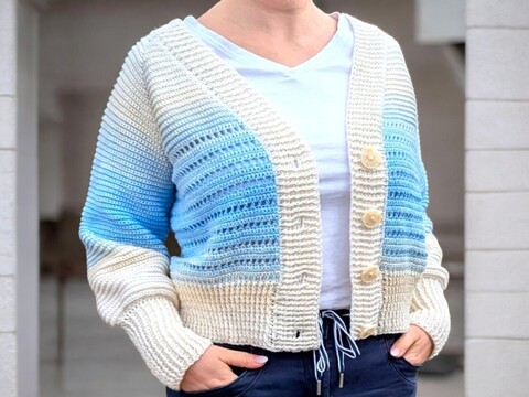 Häkelanleitung "Cleo"-trendige Häkeljacke im RVO-Stil, alle Größen