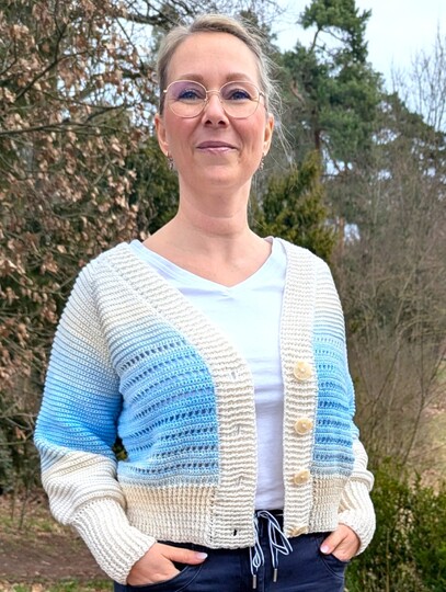 Häkelanleitung "Cleo"-trendige Häkeljacke im RVO-Stil, alle Größen