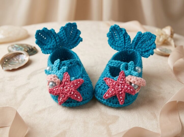 Crochet Pattern: Ariel Baby Shoes (0–3 Months) Pattern in 4 Languages