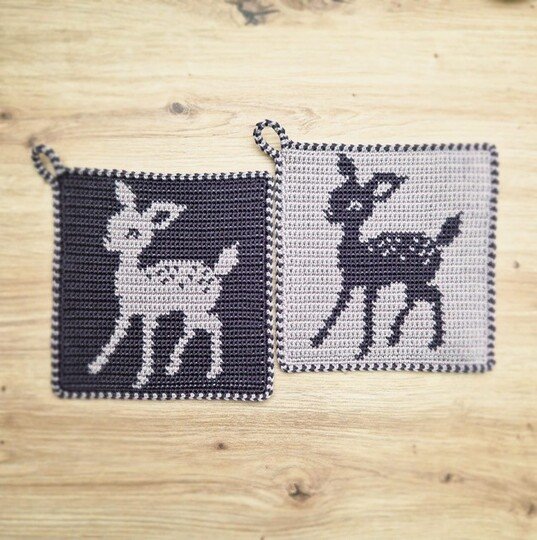 Häkelanleitung Topflappen "Reh"