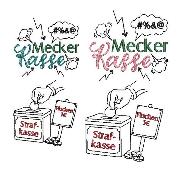 Stickdatei Meckerkasse Schimpfwortkasse 4er SET verschiedene Größen
