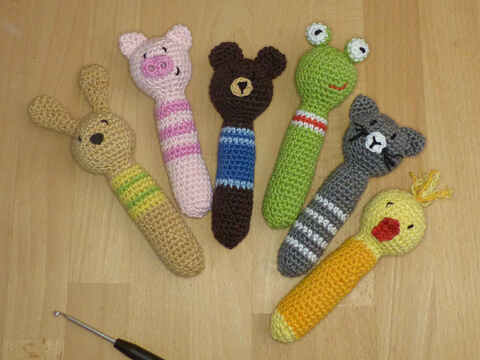 Häkelanleitung Babyrassel "Tiere" 6 Modelle