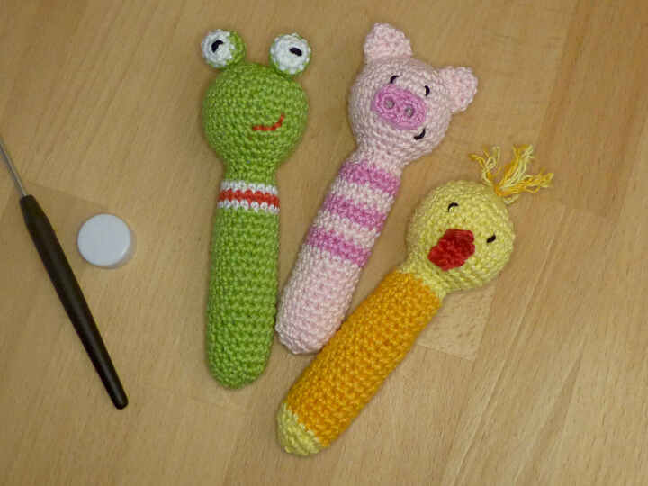 Häkelanleitung Babyrassel "Tiere" 6 Modelle