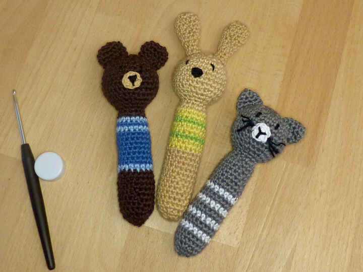 Häkelanleitung Babyrassel "Tiere" 6 Modelle