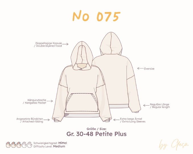 Oversized Hoodie Schnittmuster Damen  Petite Plus Gr. 30-48