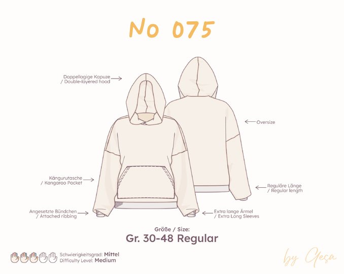 Oversized Hoodie Schnittmuster Damen  Regular Gr. 30-48