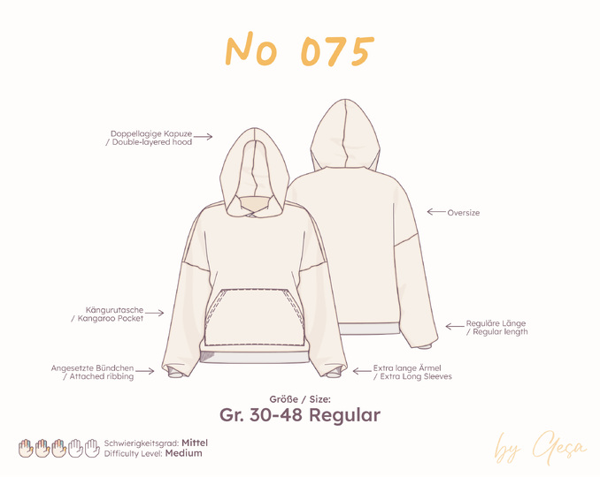 Oversized hoodie sewing pattern for women  Regular sizes 30-48