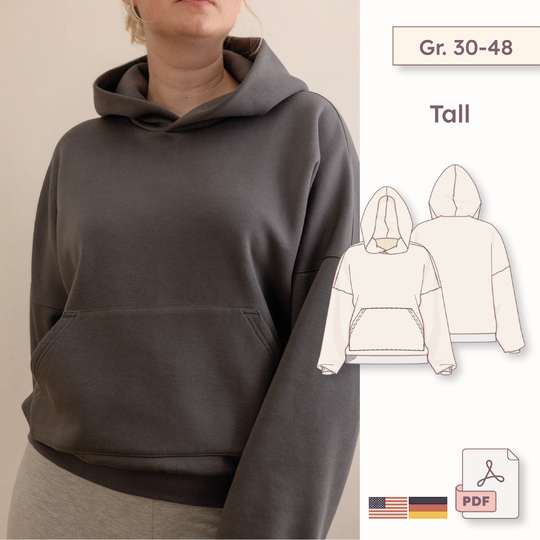 Oversized hoodie sewing pattern for women  Tall sizes 30-48