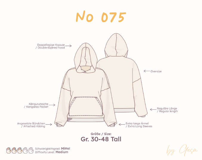 Oversized hoodie sewing pattern for women  Tall sizes 30-48