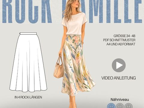 Schnittmuster Rock Camille – Schwingender Rock in 4 Längen | Gr. 34–48 (PDF
