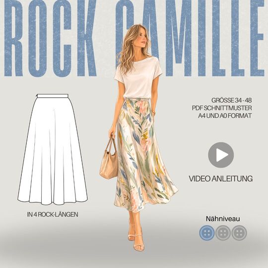 Schnittmuster Rock Camille – Schwingender Rock in 4 Längen | Gr. 34–48 (PDF