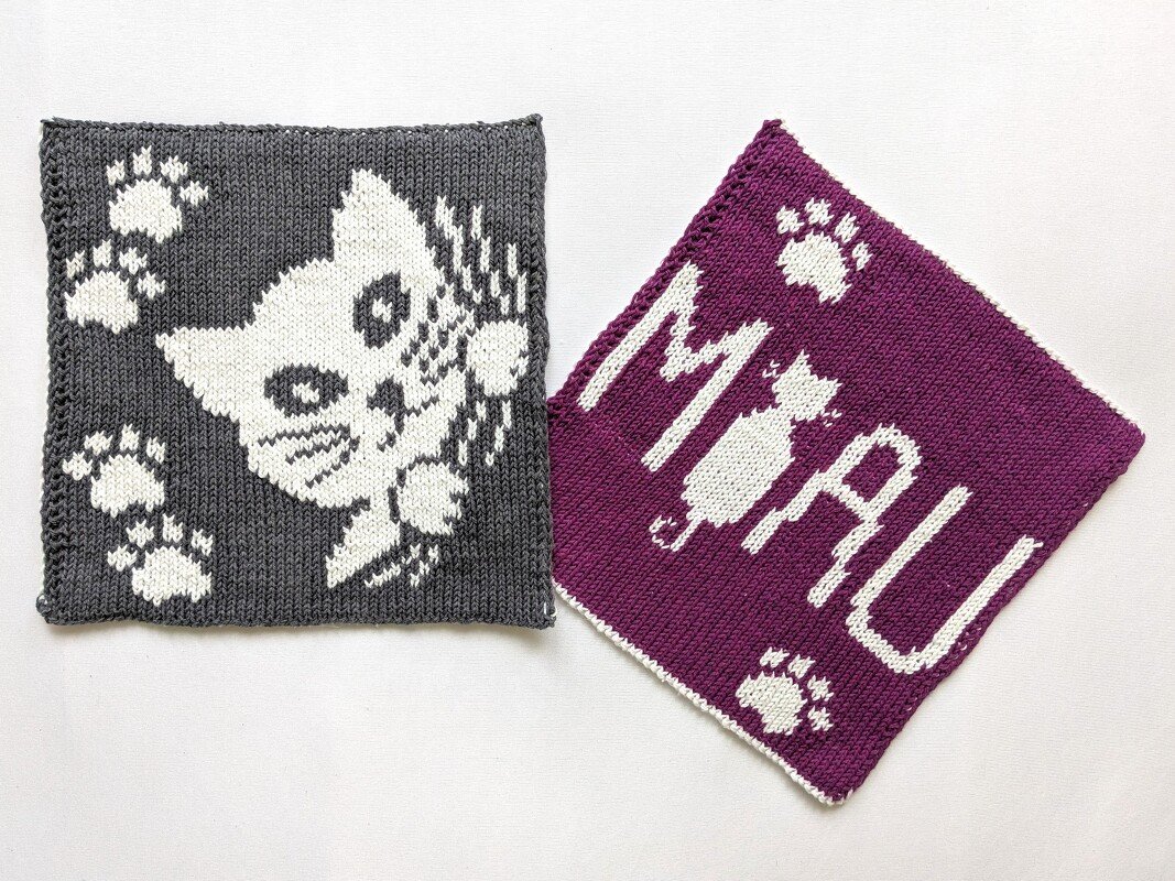 Potholders for Cat Lovers - Cat and MEOW - double knitting pattern