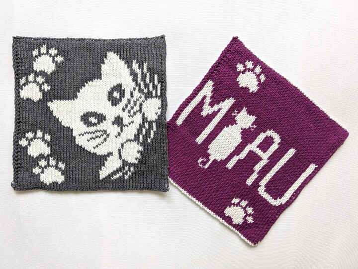 Potholders for Cat Lovers - Cat and MEOW - double knitting pattern