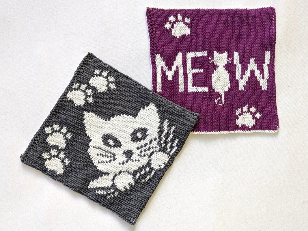 Potholders for Cat Lovers - Cat and MEOW - double knitting pattern - Image 9