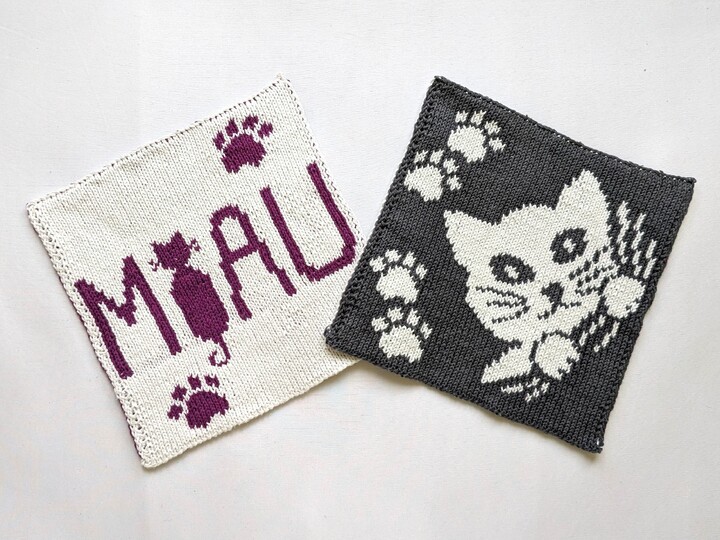 "Katzenbande" - Doubleface Strickanleitung für Topflappen, Spültücher