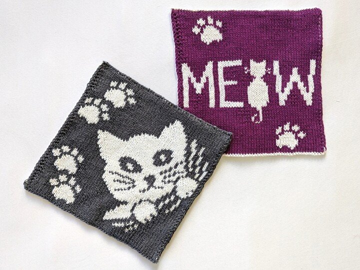 "Katzenbande" - Doubleface Strickanleitung für Topflappen, Spültücher