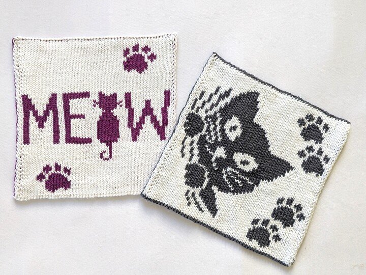 "Katzenbande" - Doubleface Strickanleitung für Topflappen, Spültücher