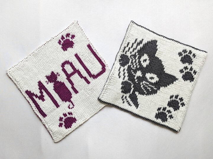 Potholders for Cat Lovers - Cat and MEOW - double knitting pattern