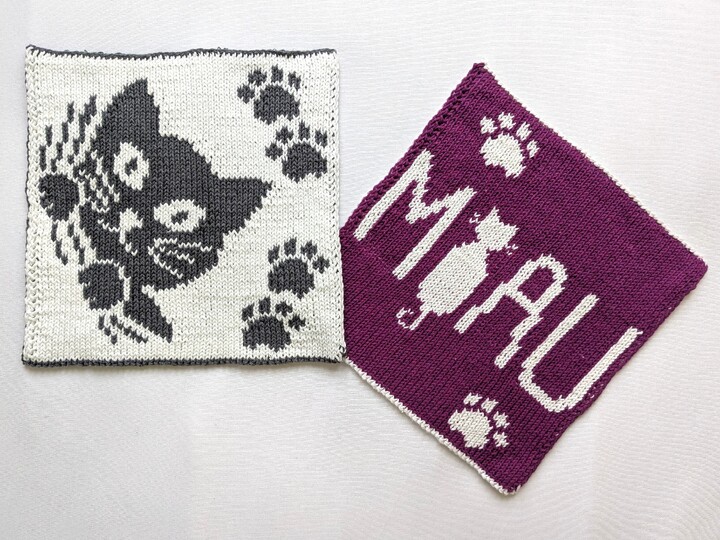 Potholders for Cat Lovers - Cat and MEOW - double knitting pattern