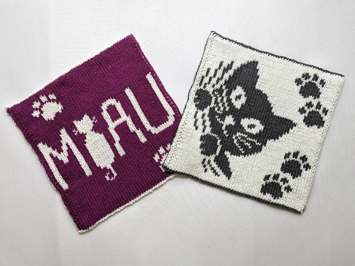 Potholders for Cat Lovers - Cat and MEOW - double knitting pattern