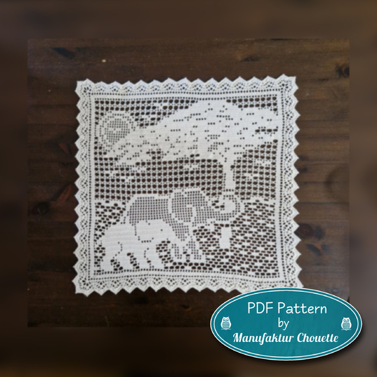 Elephant doily - Elephant collection, crochet pattern filet crochet