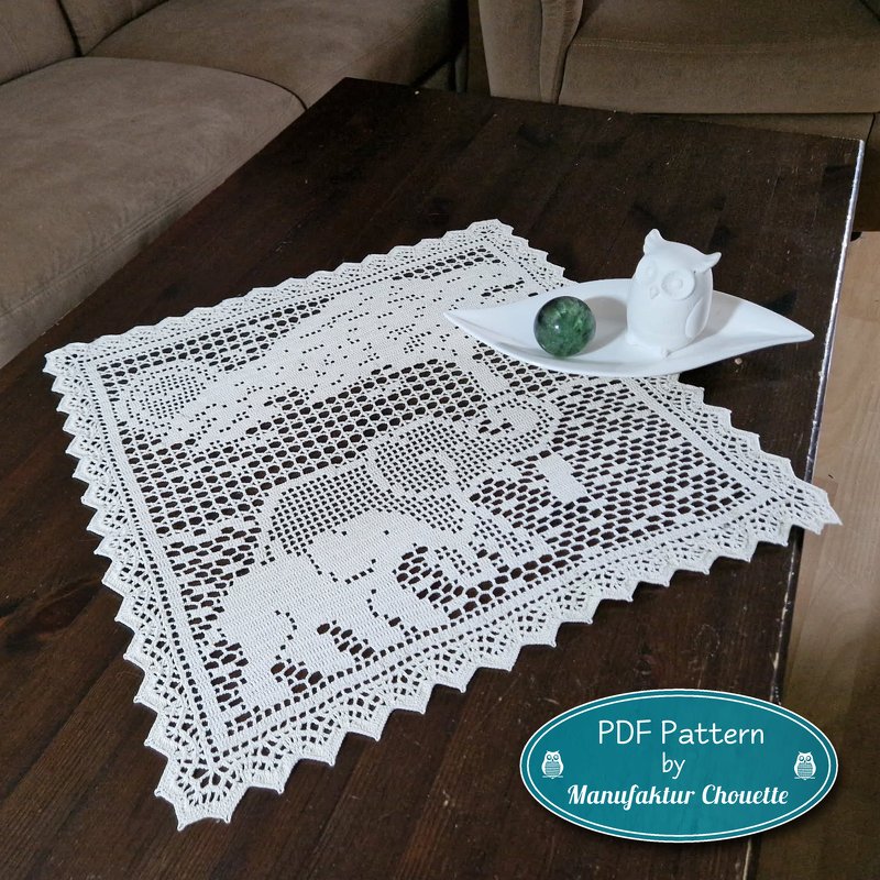 Elephant doily - Elephant collection, crochet pattern filet crochet - Image 2