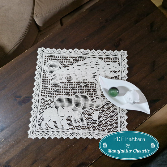 Elephant doily - Elephant collection, crochet pattern filet crochet