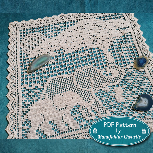 Elephant doily - Elephant collection, crochet pattern filet crochet
