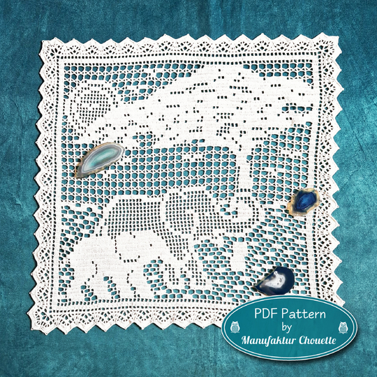 Elephant doily - Elephant collection, crochet pattern filet crochet