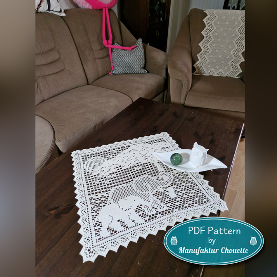 Elephant doily - Elephant collection, crochet pattern filet crochet