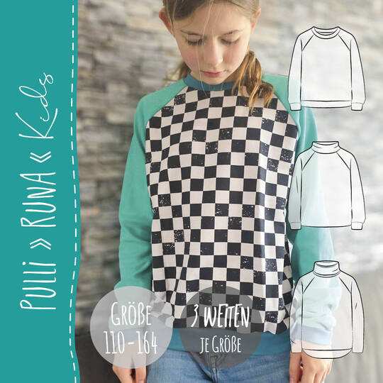 Raglanpulli RUNA KIDS | Nähanleitung und Schnittmuster | 110-164 | 3 Weiten