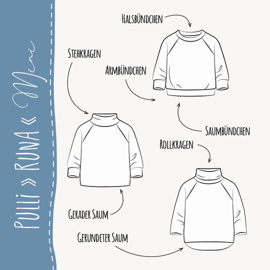 Raglanpulli RUNA MINI | Nähanleitung und Schnittmuster | 50-104 | 3 Weiten
