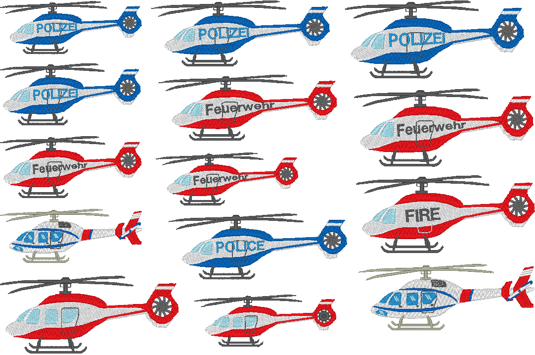 Stickdatei - kleiner Hubschrauber Feuerwehr Polizei FIRE Police