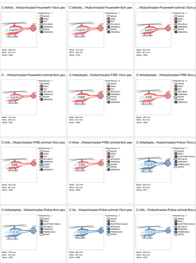 Stickdatei - kleiner Hubschrauber Feuerwehr Polizei FIRE Police