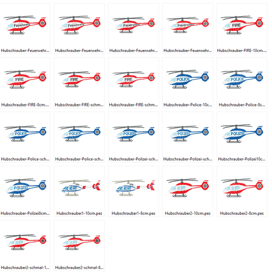 Stickdatei - kleiner Hubschrauber Feuerwehr Polizei FIRE Police
