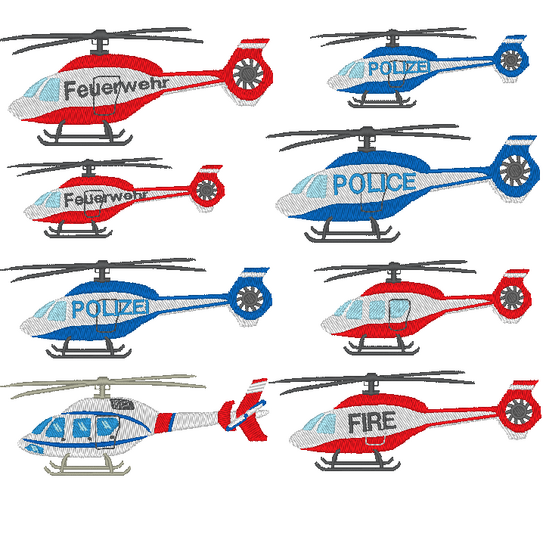 Stickdatei - kleiner Hubschrauber Feuerwehr Polizei FIRE Police