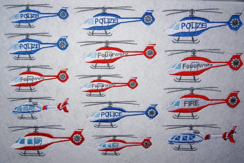 Stickdatei - kleiner Hubschrauber Feuerwehr Polizei FIRE Police