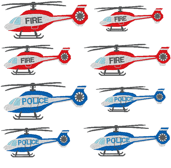 Stickdatei - kleiner Hubschrauber Feuerwehr Polizei FIRE Police