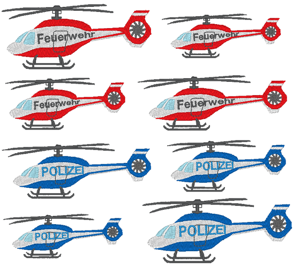 Stickdatei - kleiner Hubschrauber Feuerwehr Polizei FIRE Police